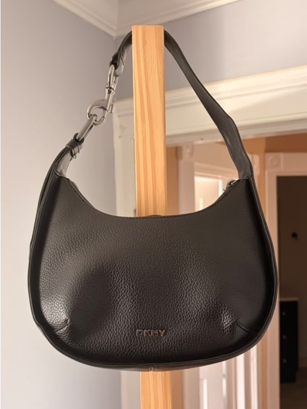 DKNY Black Pebbled Leather Crescent Shoulder Bag
